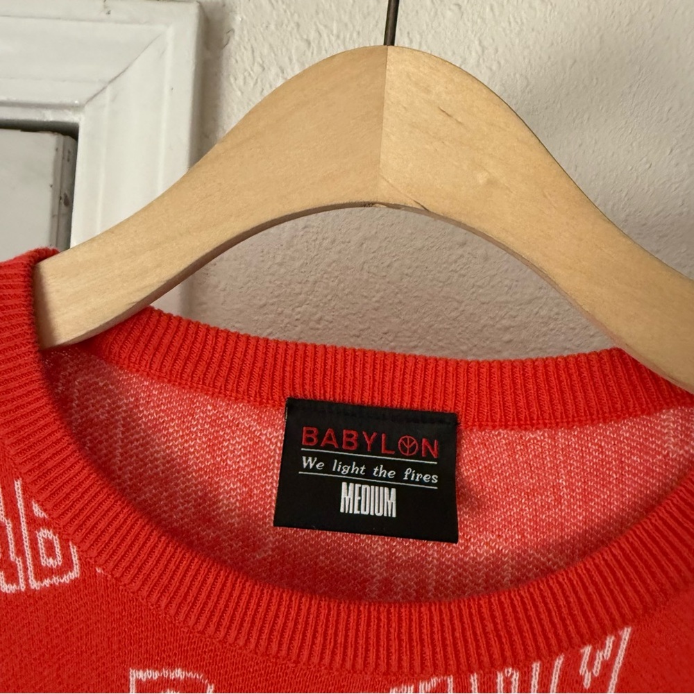 BABYLON LA red logo crew neck long‎ sleeve cotton pullover sweater - Picture 6 of 7